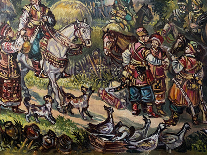 Oil painting Seeing off the Cossacks Alexander Arkadievich Litvinov