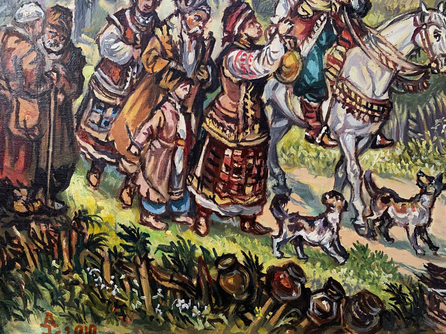 Oil painting Seeing off the Cossacks Alexander Arkadievich Litvinov