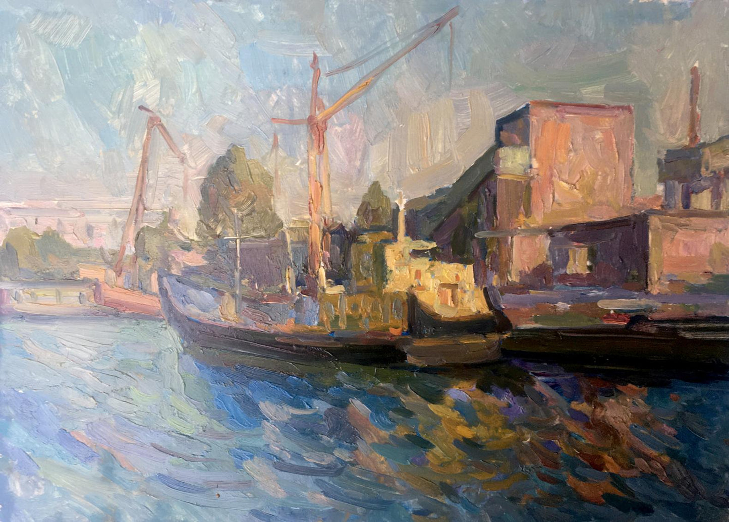 Oil painting Seaport Peter Dobrev
