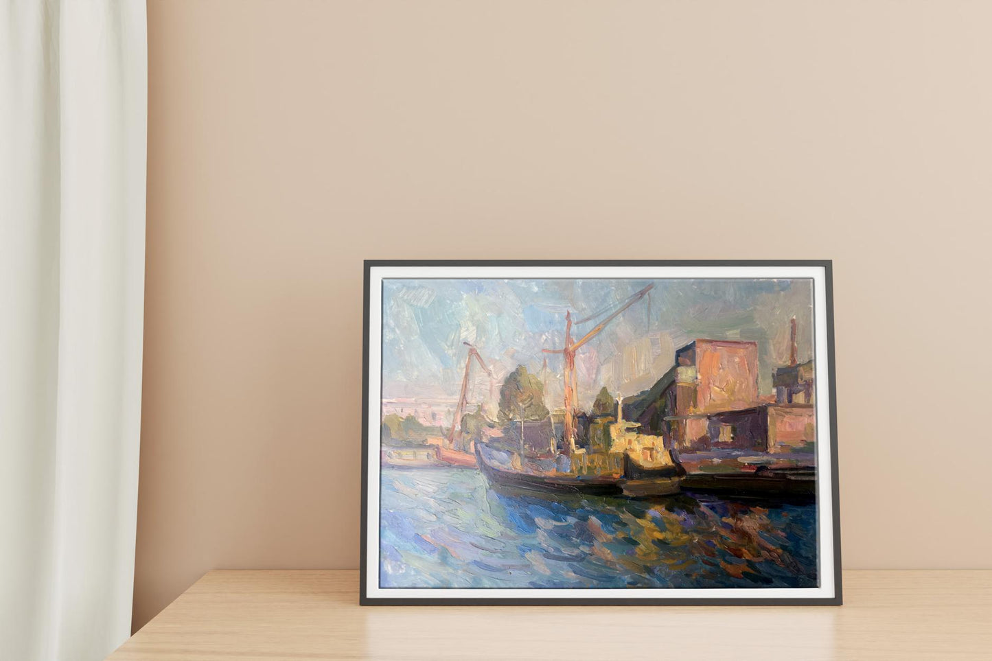 Oil painting Seaport Peter Dobrev