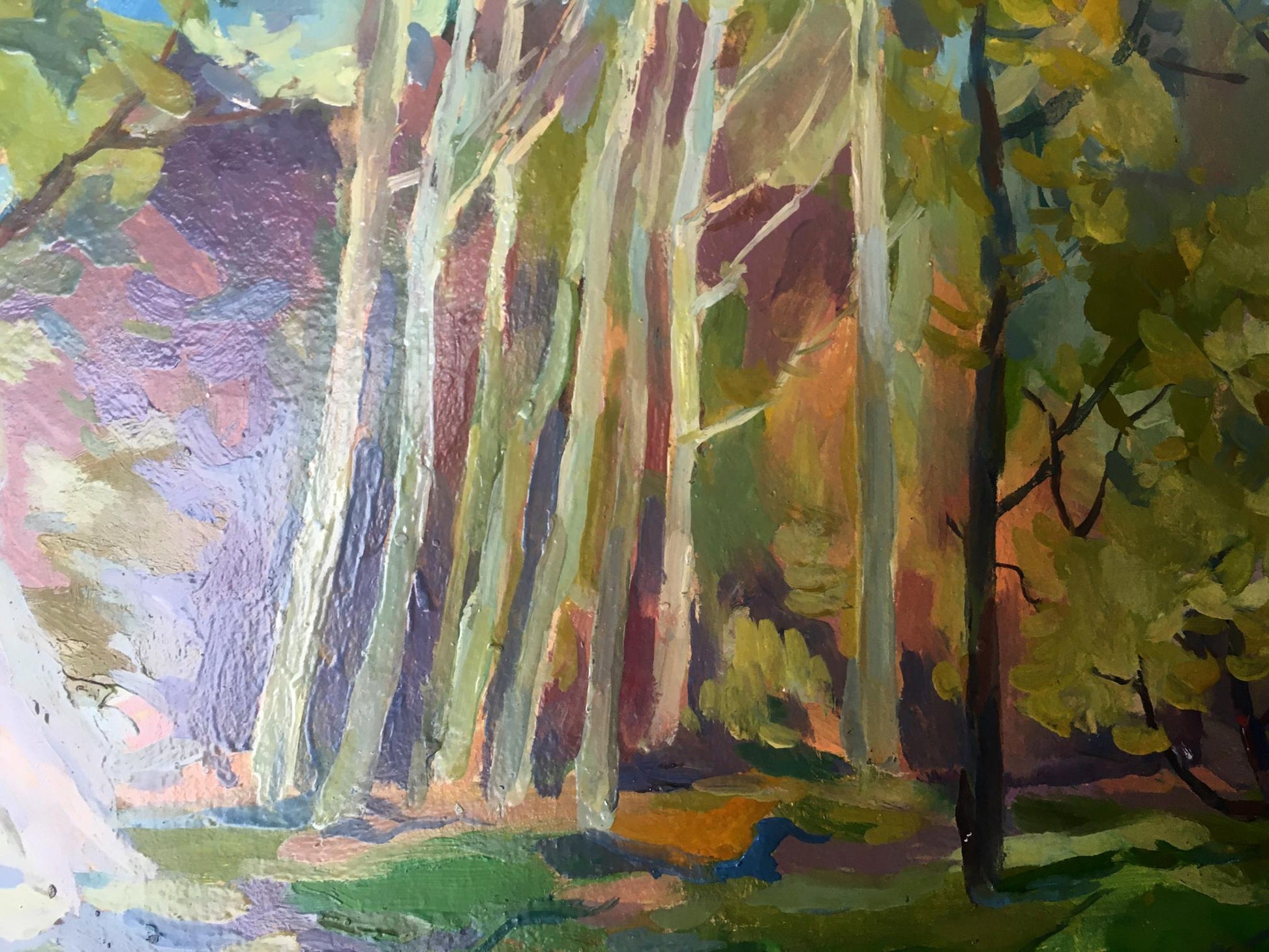 Peter Dobrev's oil masterpiece showcasing a peaceful forest walk