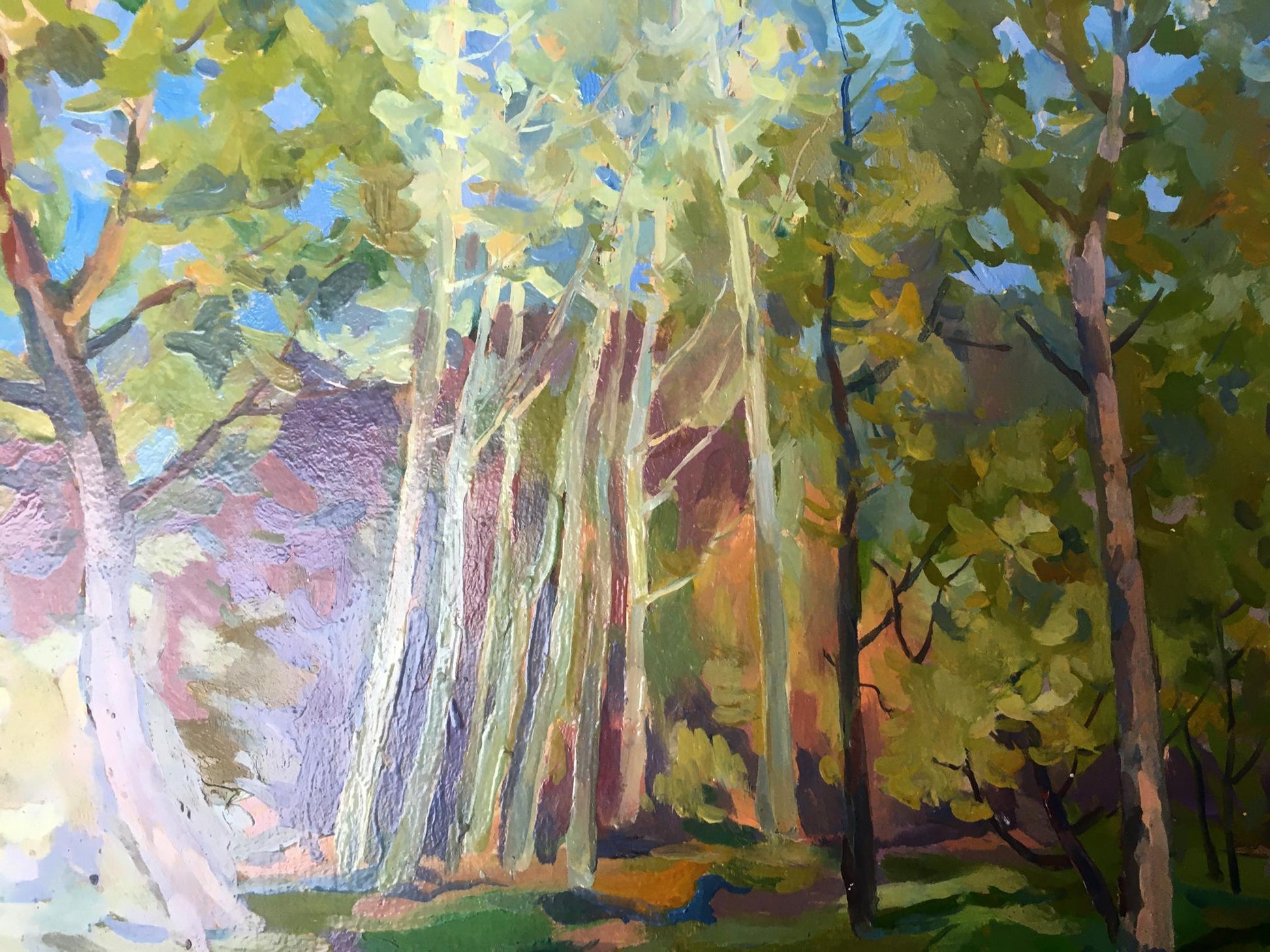 The forest walk depicted in Peter Dobrev's oil painting