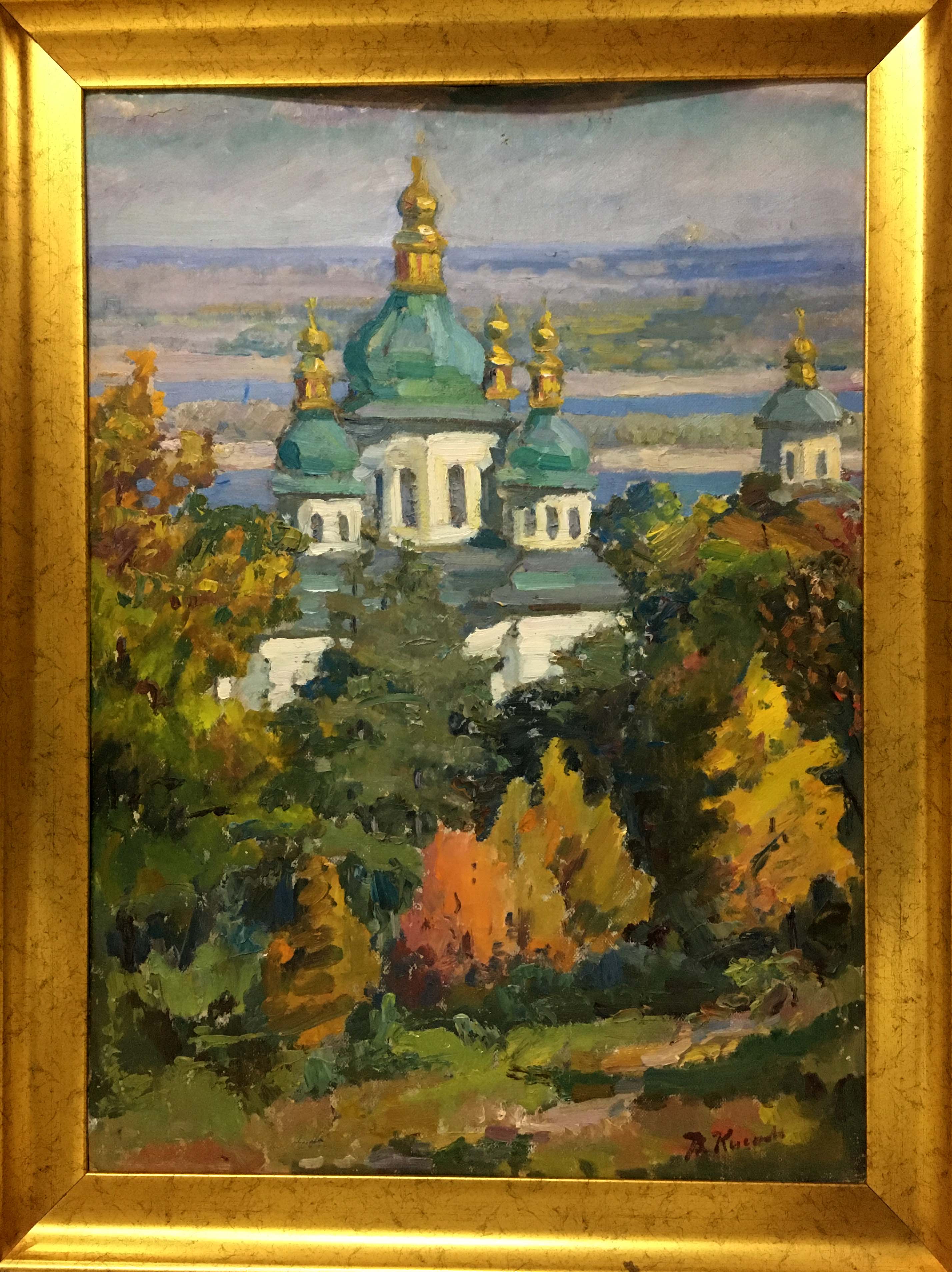 Oil painting Landscape with a church I. V. Kisil