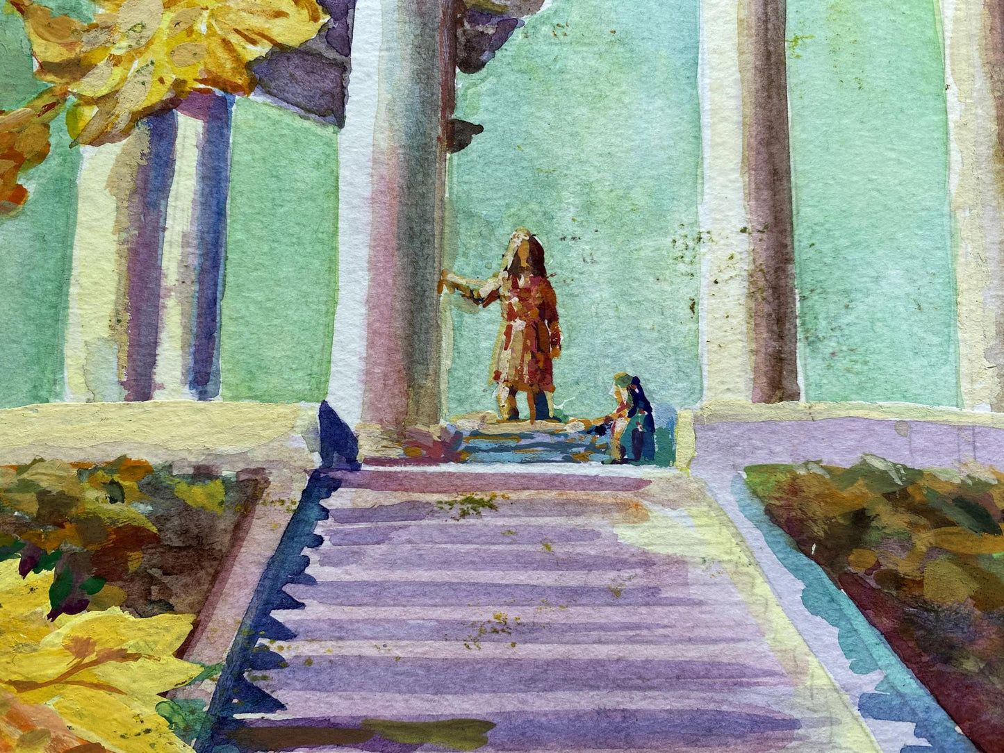 Watercolor painting City Park Benfialov