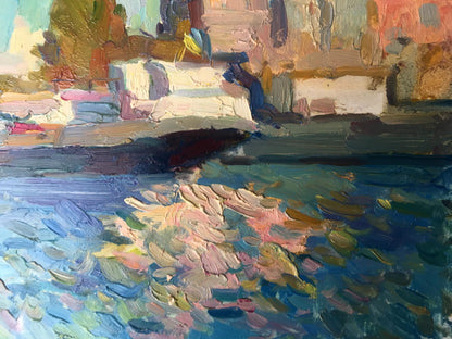 Oil painting City port Peter Dobrev