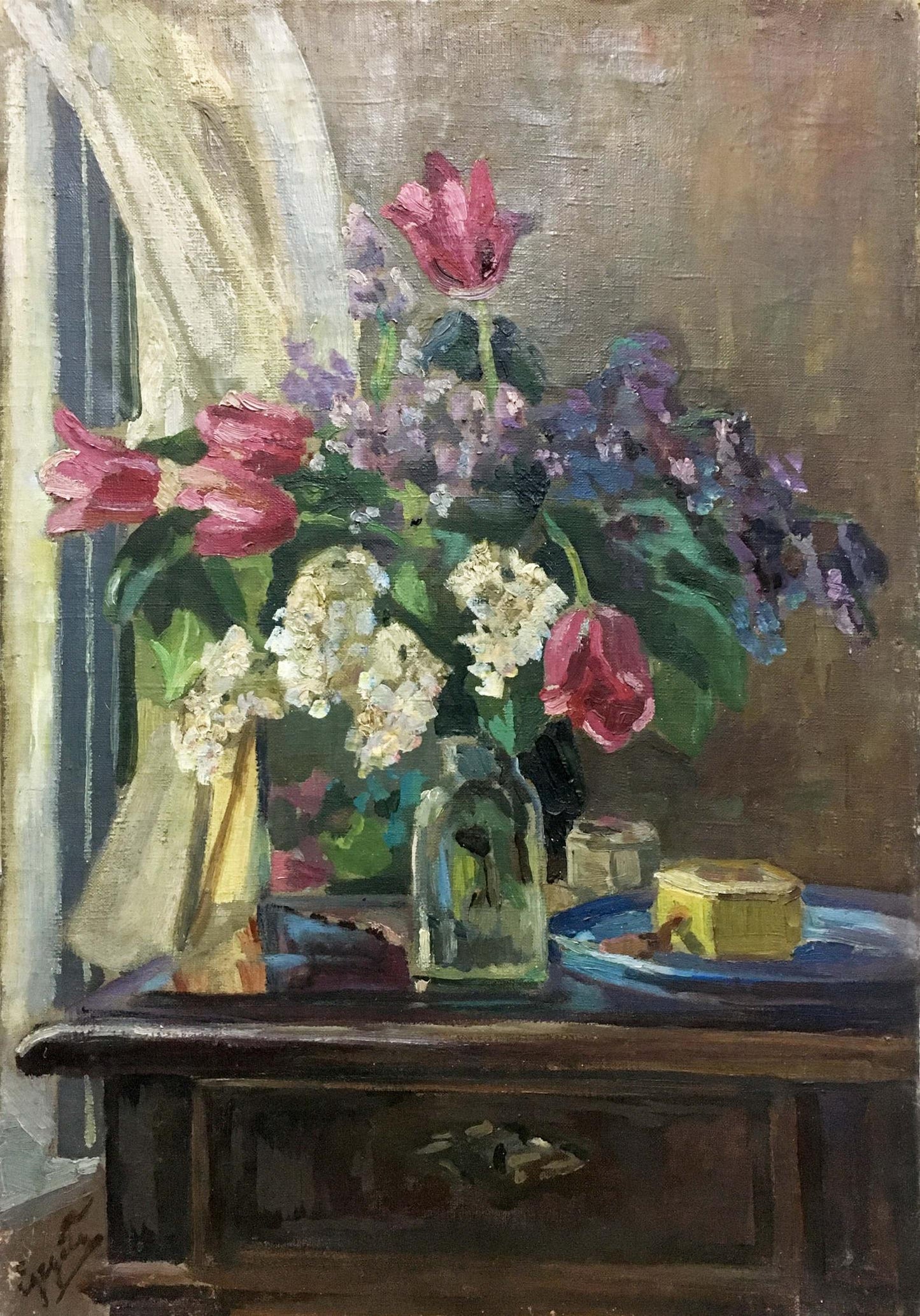 Oil painting Tulips and lilacs Adalbert Mikhailovich Erdeli