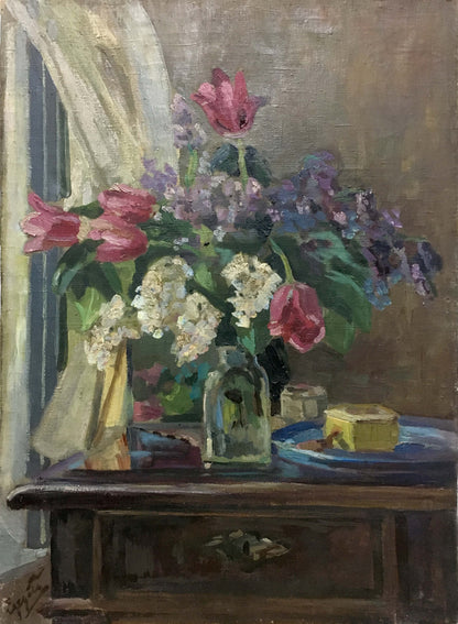 Oil painting Tulips and lilacs Adalbert Mikhailovich Erdeli