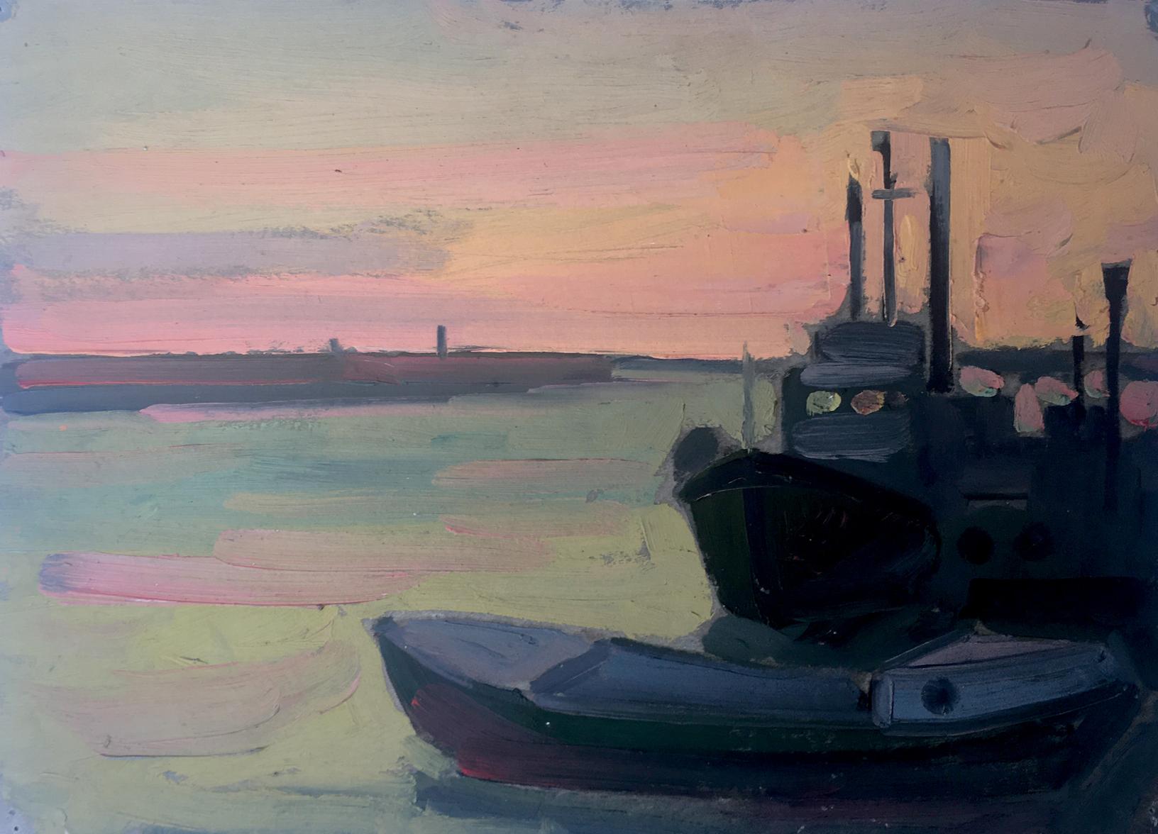 Oil painting City Wharf Peter Dobrev