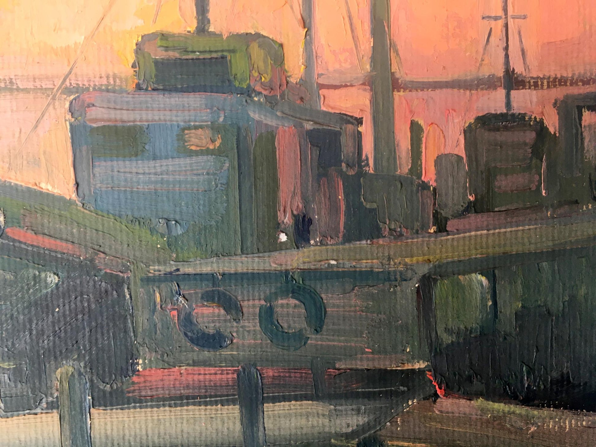 Peter Dobrev's oil painting invites viewers to experience the maritime ambiance of a busy port