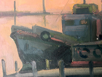 Oil painting Ships in port Peter Dobrev