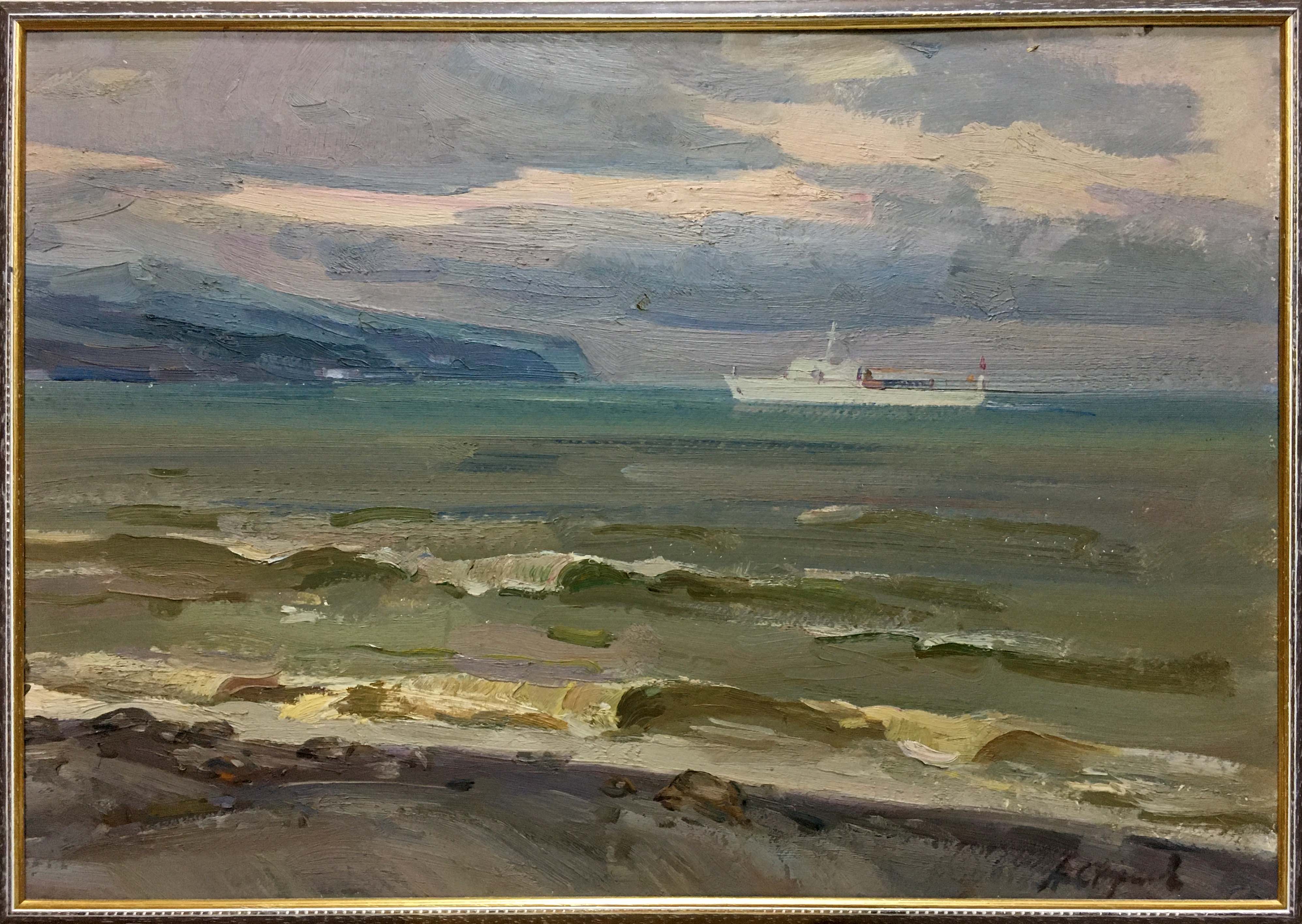 Oil painting Ship at sea A. E. Strelov