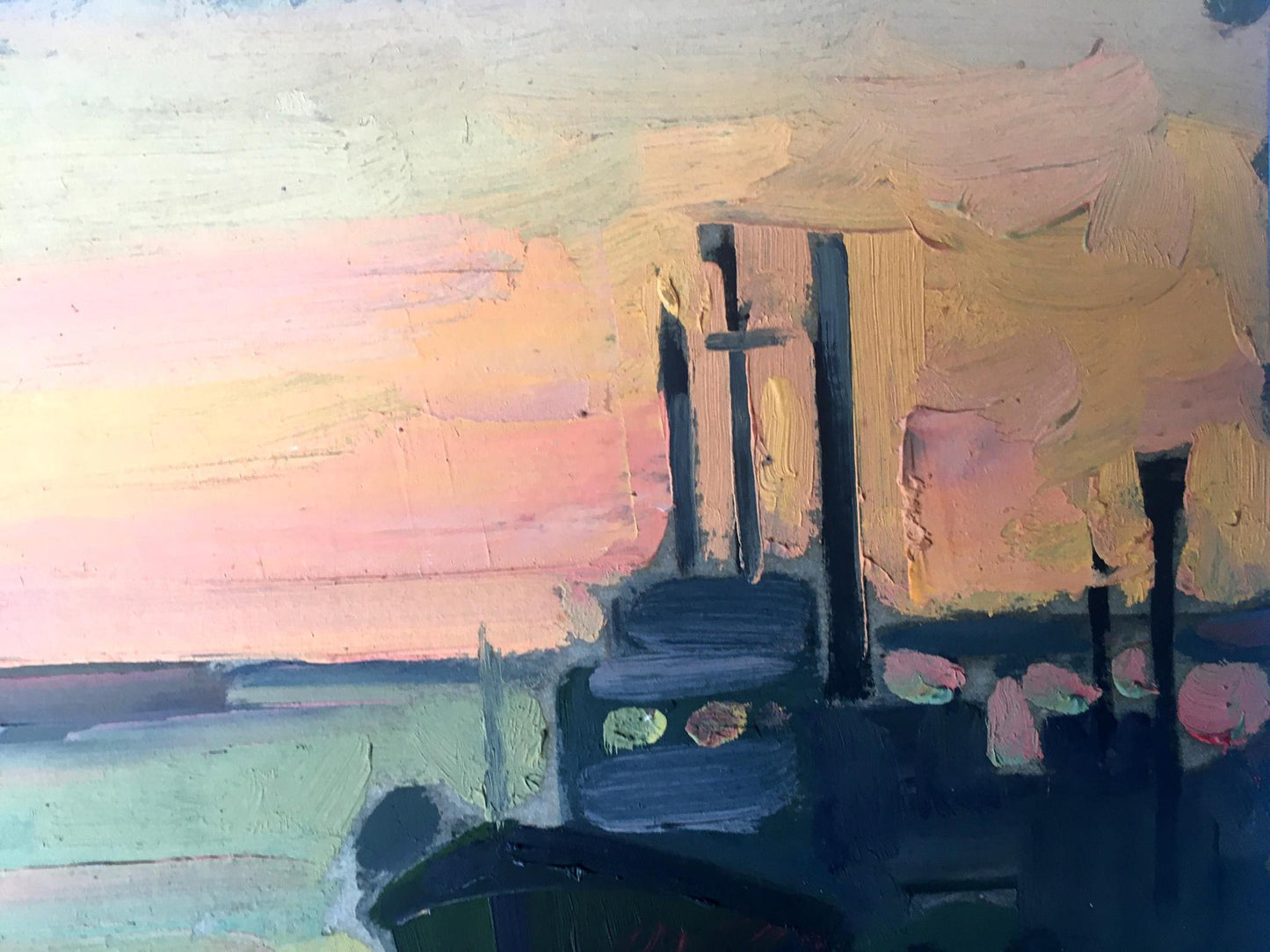Oil painting City port Peter Dobrev