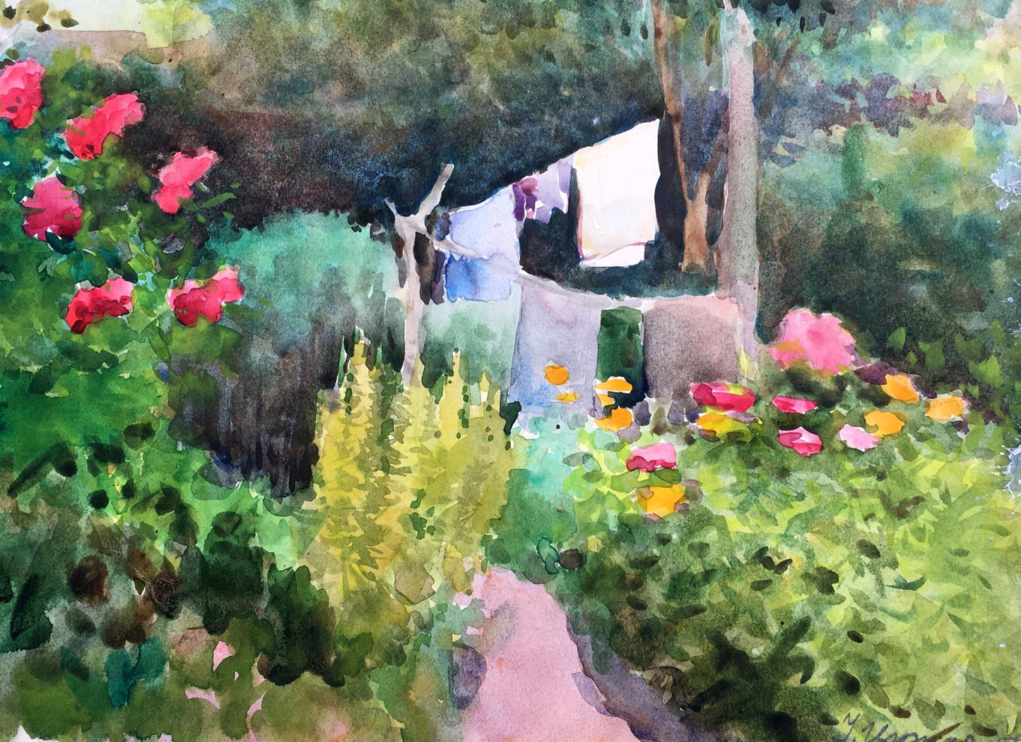 Watercolor painting In the garden Tsyupka Ivan Kirillovich