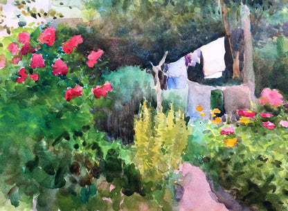 Watercolor painting In the garden Tsyupka Ivan Kirillovich