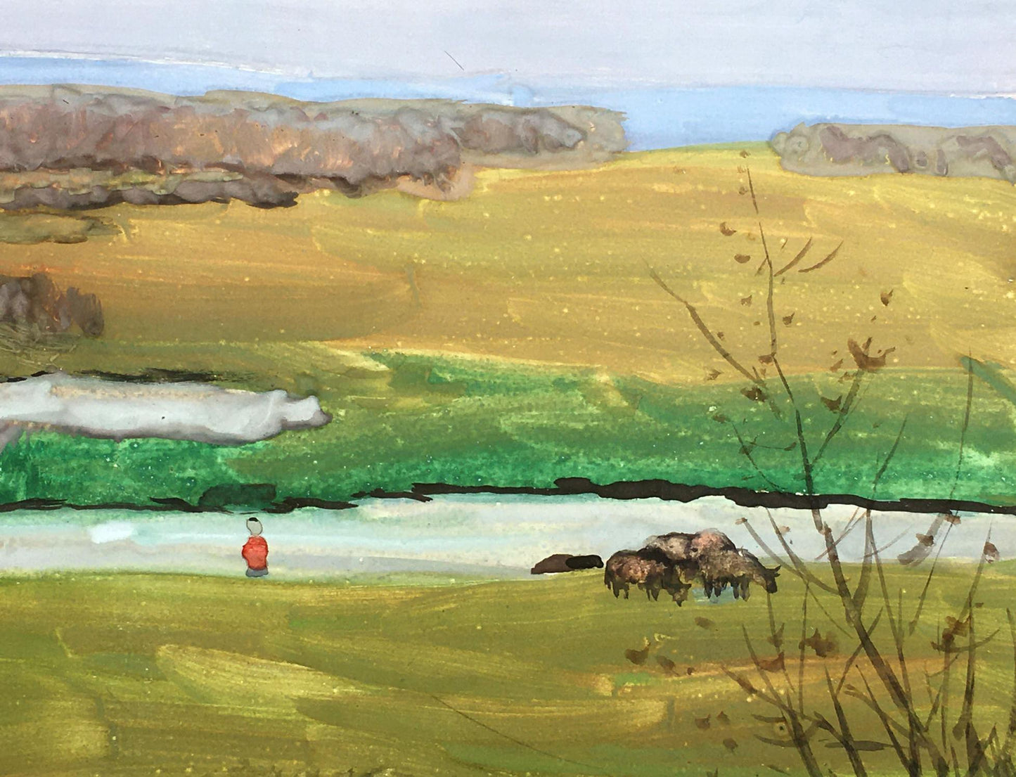 Watercolor painting By the river Tsyupka Ivan Kirillovich