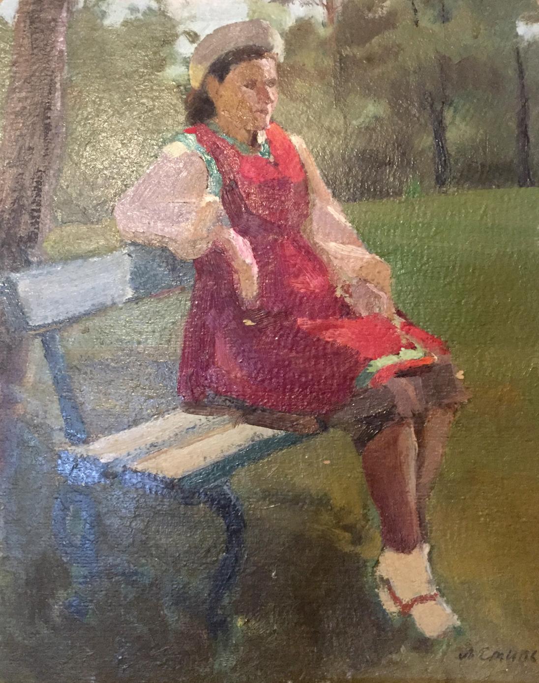 Oil painting Woman in the park Leonid Mikhailovich Stil