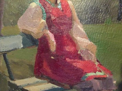 Oil painting Woman in the park Leonid Mikhailovich Stil