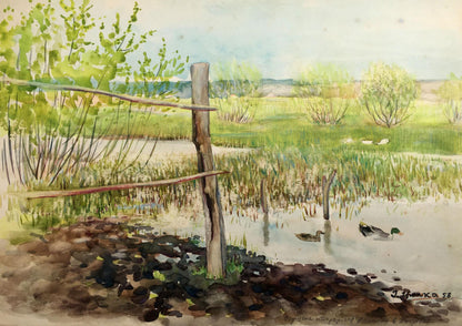 Watercolor painting River landscape Tsyupka Ivan Kirillovich