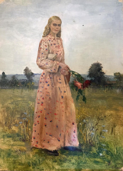 Oil painting Girl with flowers Leonid Mikhailovich Stil'