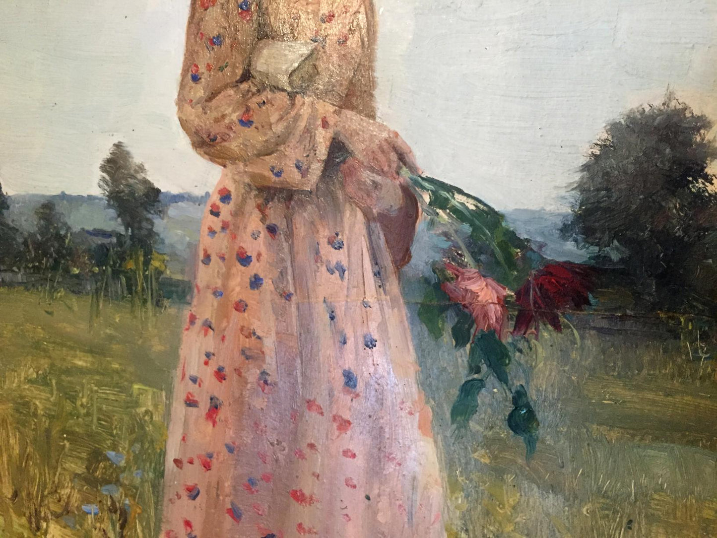 Oil painting Girl with flowers Leonid Mikhailovich Stil'