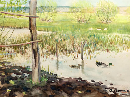 Watercolor painting River landscape Tsyupka Ivan Kirillovich
