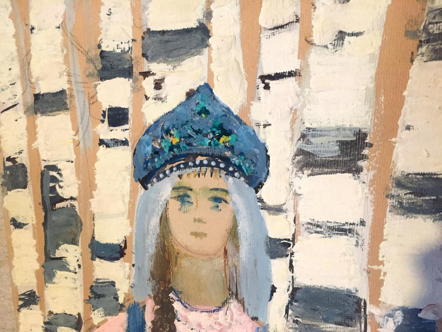 Oil painting Girl in a birch grove Leonid Mikhailovich Stil'