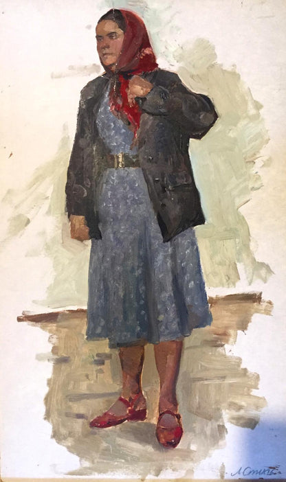 Oil painting Portrait of an old woman Leonid Mikhailovich Stil'