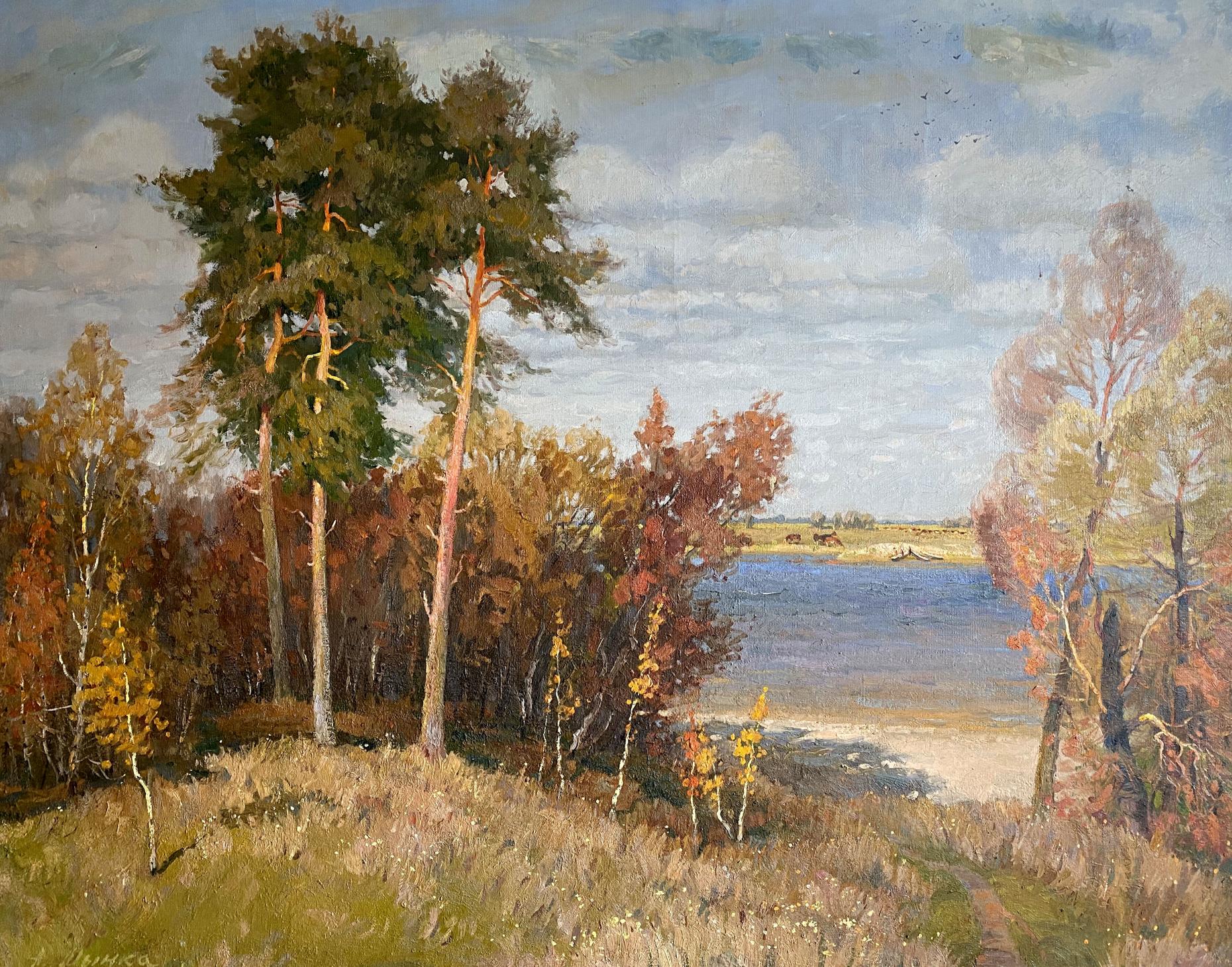 Oil painting Autumn Riverside Scene Alexander Mynka