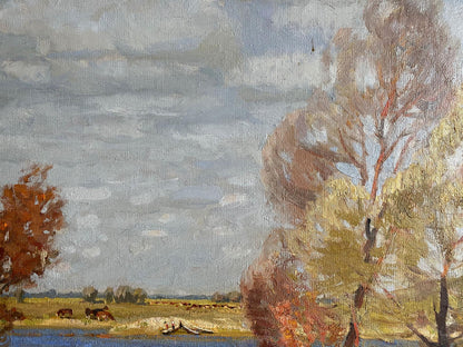 Oil painting Autumn Riverside Scene Alexander Mynka