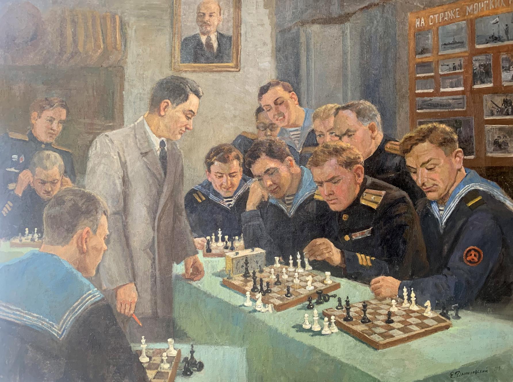 Social realism oil painting Chess tournament Evgeny Ivanovich Danilevsky