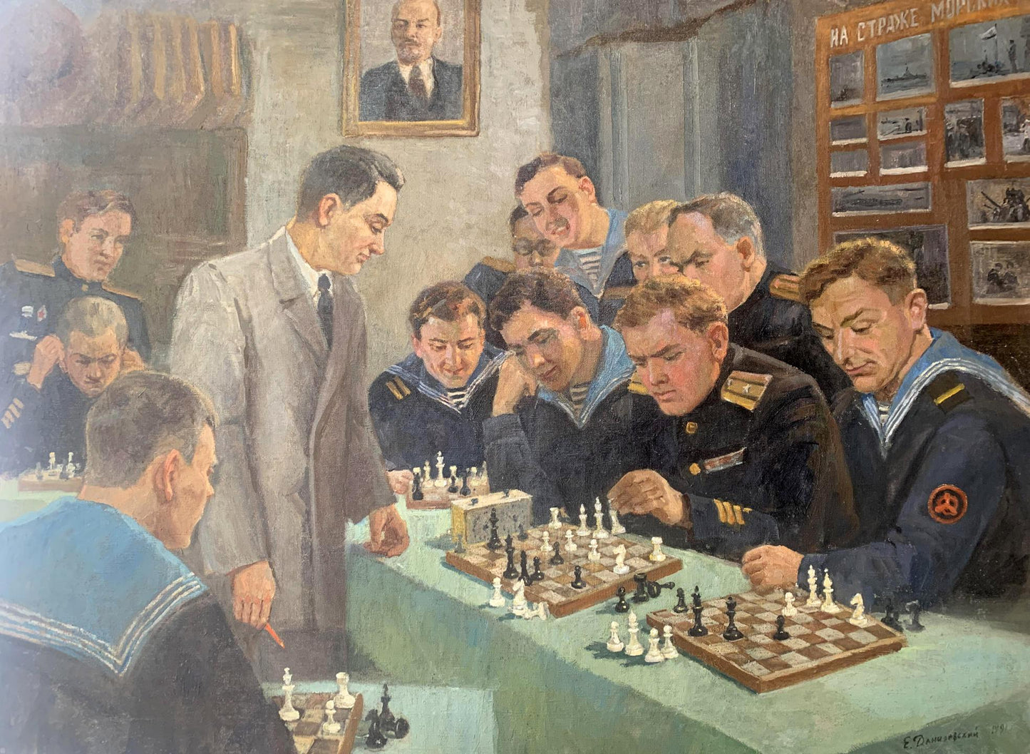 Social realism oil painting Chess tournament Evgeny Ivanovich Danilevsky