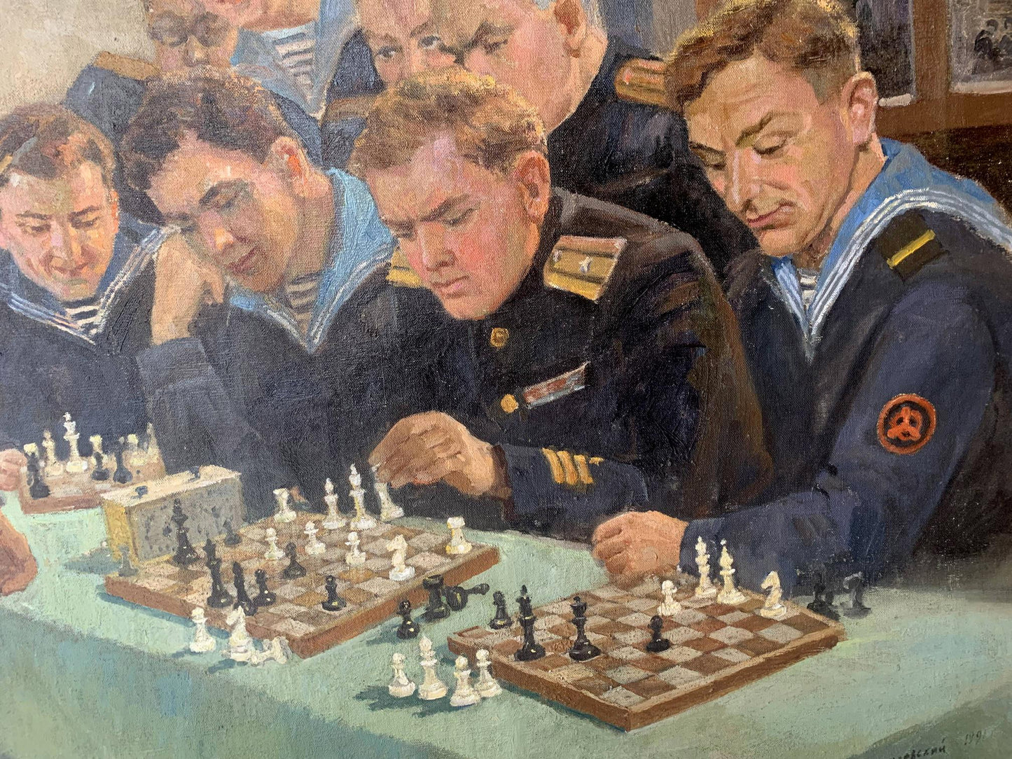 Social realism oil painting Chess tournament Evgeny Ivanovich Danilevsky