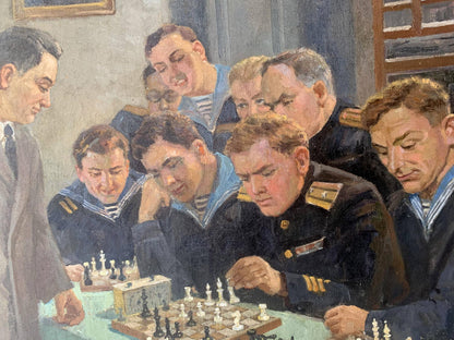 Social realism oil painting Chess tournament Evgeny Ivanovich Danilevsky