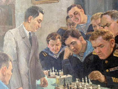 Social realism oil painting Chess tournament Evgeny Ivanovich Danilevsky