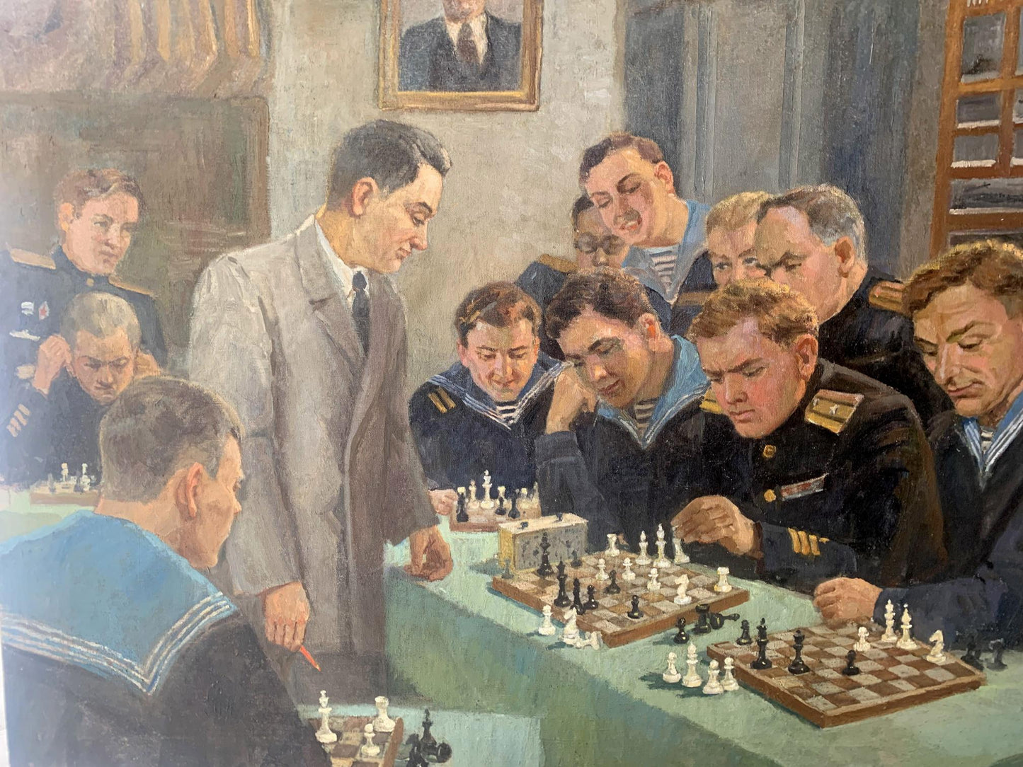 Social realism oil painting Chess tournament Evgeny Ivanovich Danilevsky