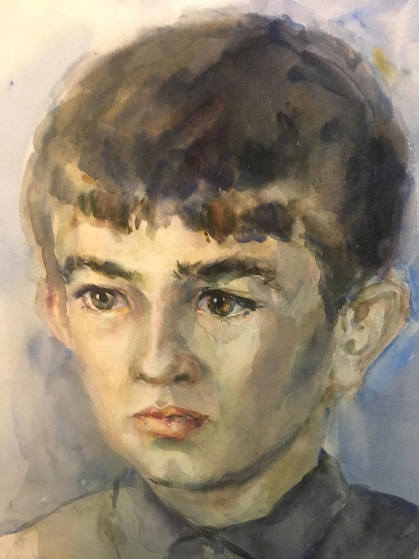 Watercolor painting Boy in a green shirt Irina Palazhchenko
