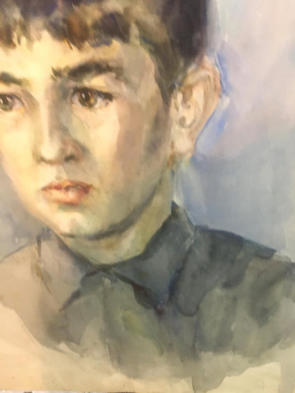 Watercolor painting Boy in a green shirt Irina Palazhchenko