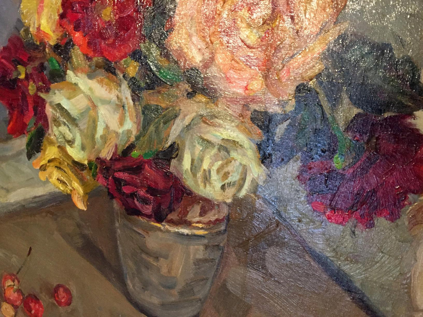 Oil painting "Roses" by Petr Mikhailovich Kolomoitsev