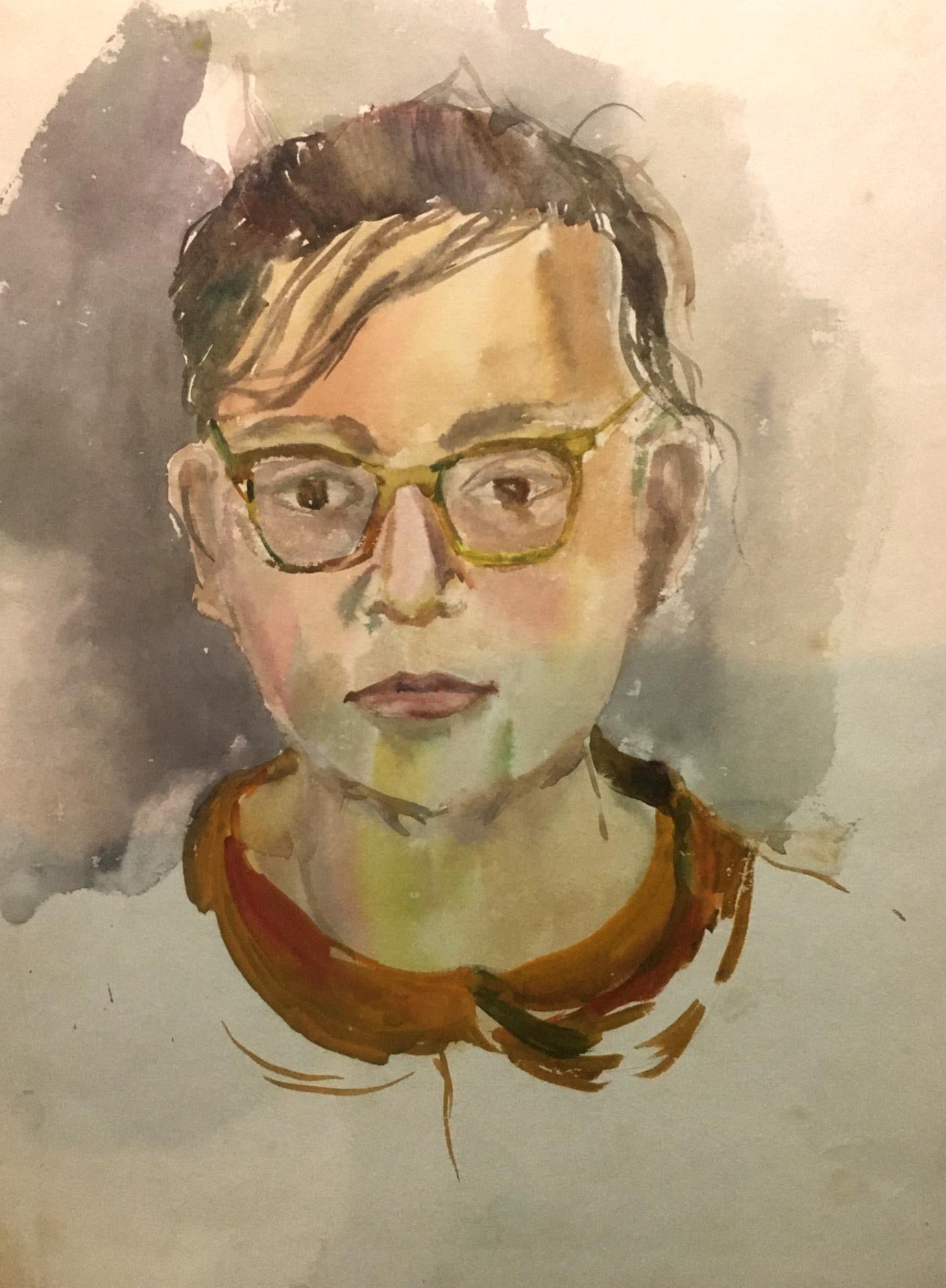 Watercolor painting Portrait of a guy with glasses Irina Palazhchenko