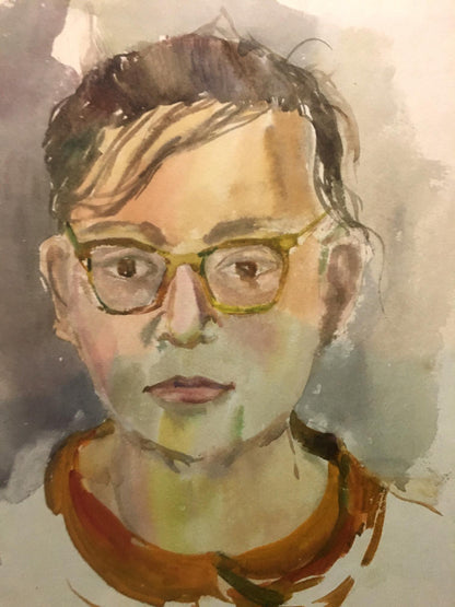 Watercolor painting Portrait of a guy with glasses Irina Palazhchenko