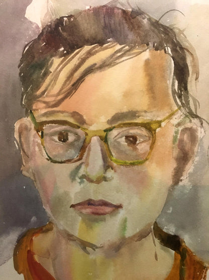 Watercolor painting Portrait of a guy with glasses Irina Palazhchenko