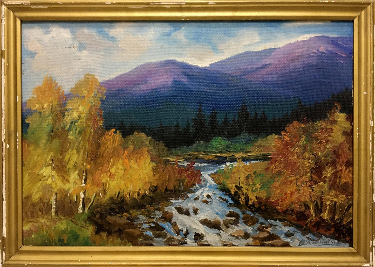 Oil painting Autumn in the mountains Unknown artist