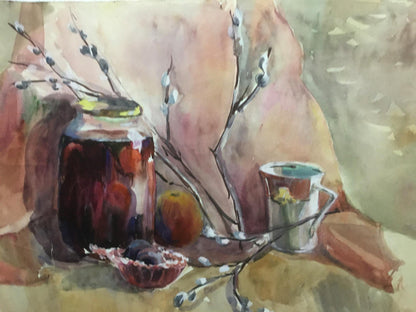 Watercolor painting Closer to Shrovetide Palazhchenko Irina