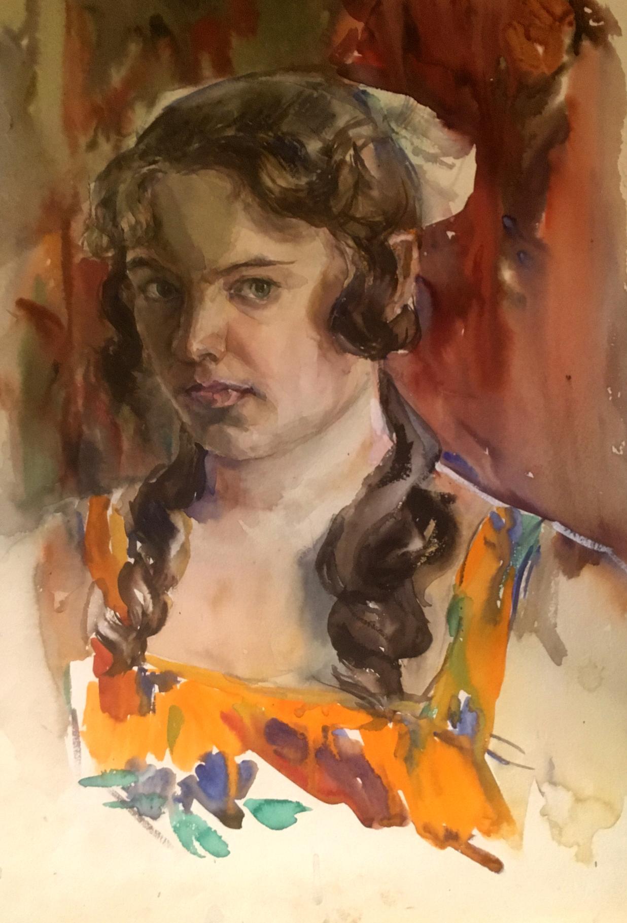 Watercolor painting A girl in a dress Irina Palazhchenko