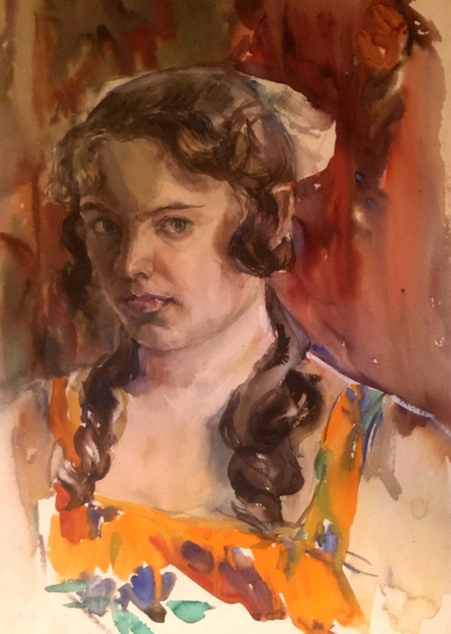 Watercolor painting A girl in a dress Irina Palazhchenko