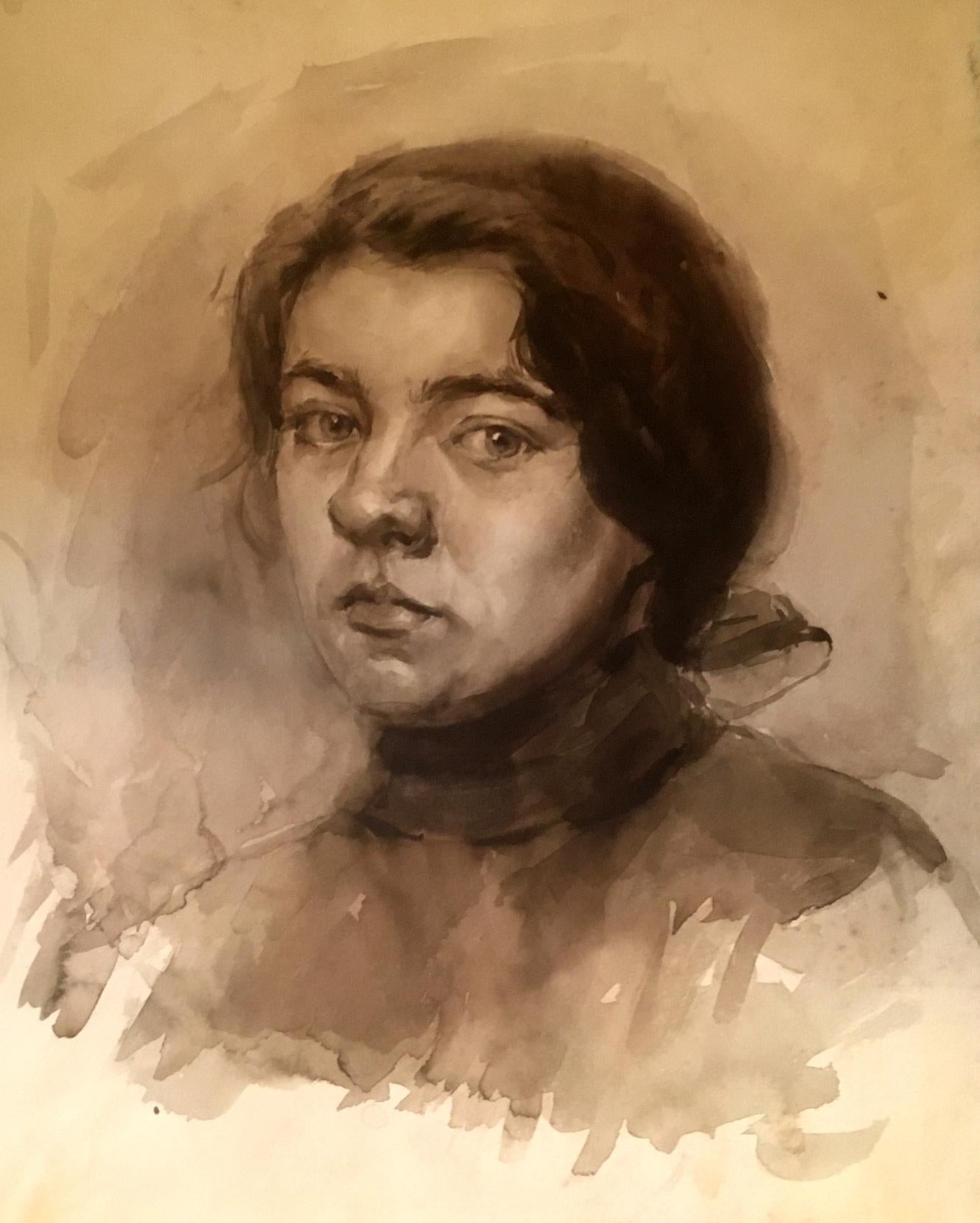Watercolor painting Pensive woman Irina Palazhchenko