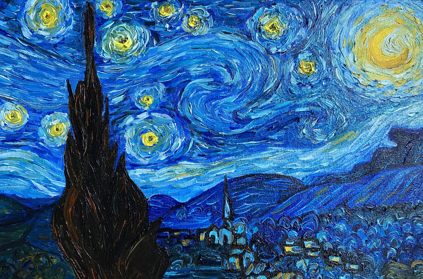 Abstract oil painting Copy of Van Gogh "Moonlit Night" Valeria Barabash