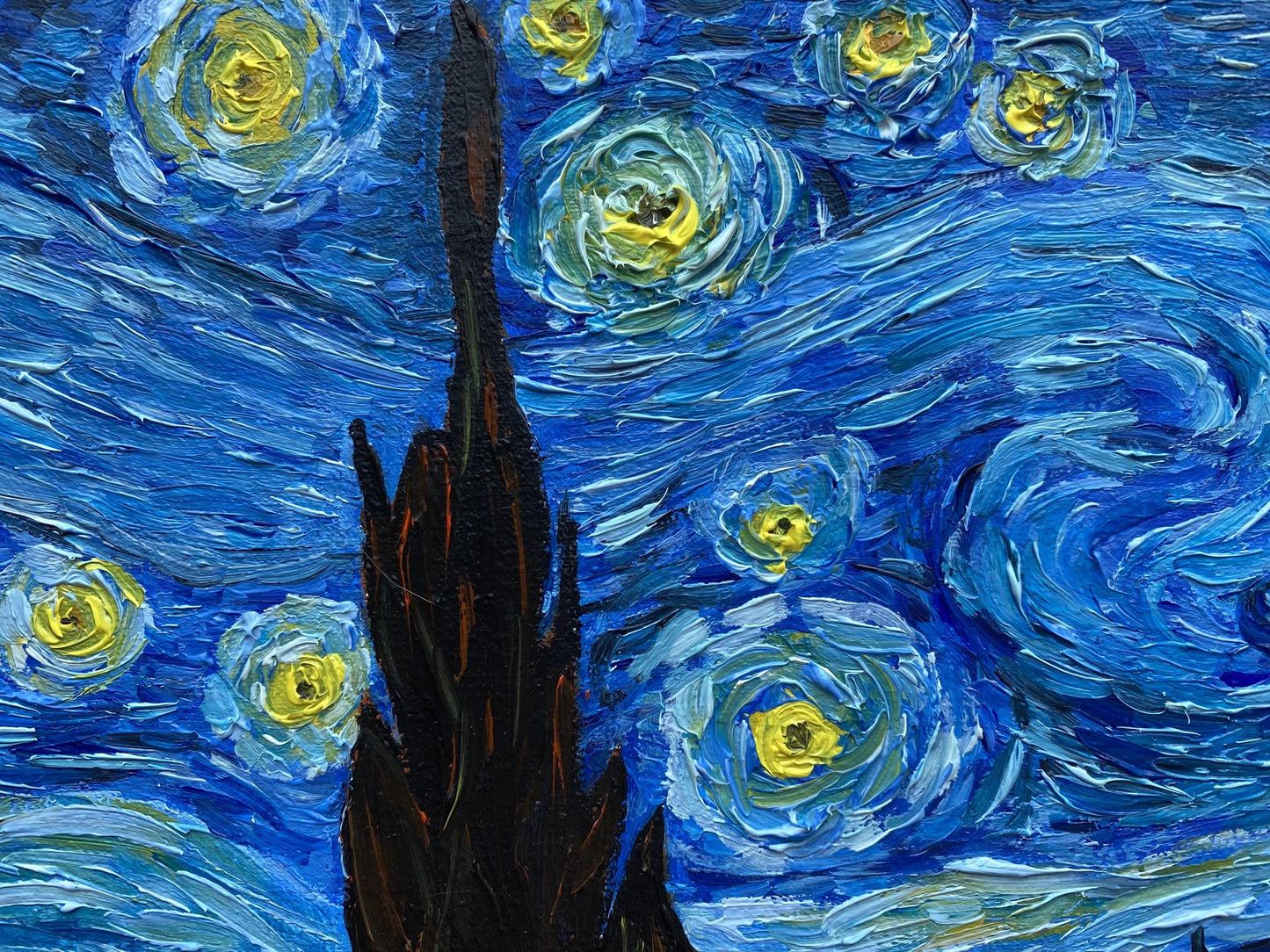 Abstract oil painting Copy of Van Gogh "Moonlit Night" Valeria Barabash