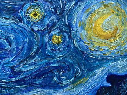 Abstract oil painting Copy of Van Gogh "Moonlit Night" Valeria Barabash