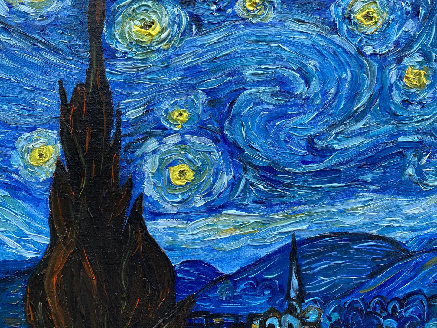 Abstract oil painting Copy of Van Gogh "Moonlit Night" Valeria Barabash